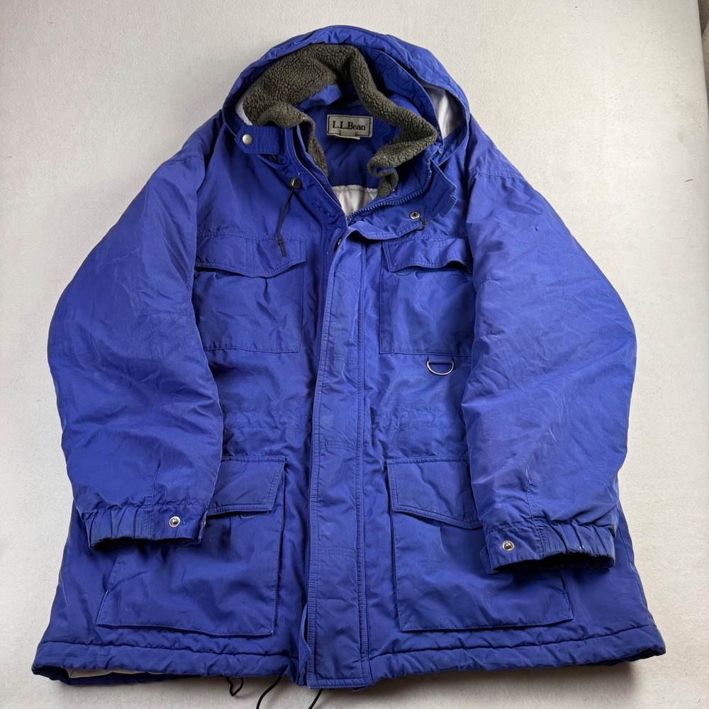 Vintage LL Bean Primaloft Insulated Parka Jacket Mens Large Blue Hooded P175